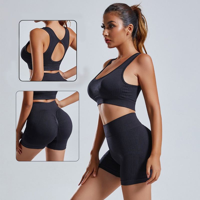 Sculpting Seamless Ribbed Sports Bra and High-Waisted Shorts Set - Impact Core Fitness