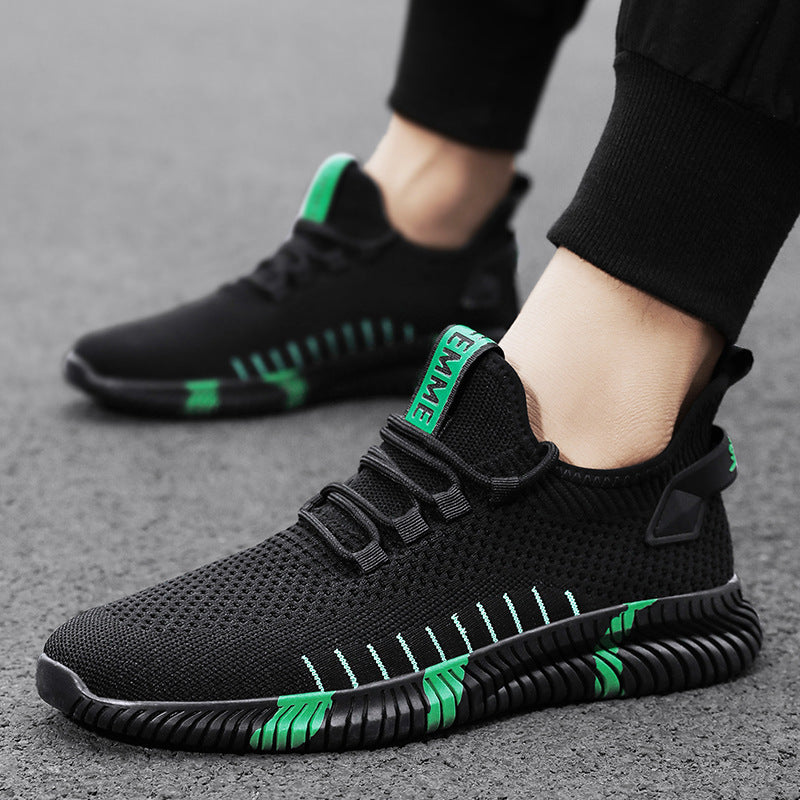 Men's Dynamic Striped Sole Knit Running Shoes Breathable Lightweight Casual Sneakers - Impact Core Fitness