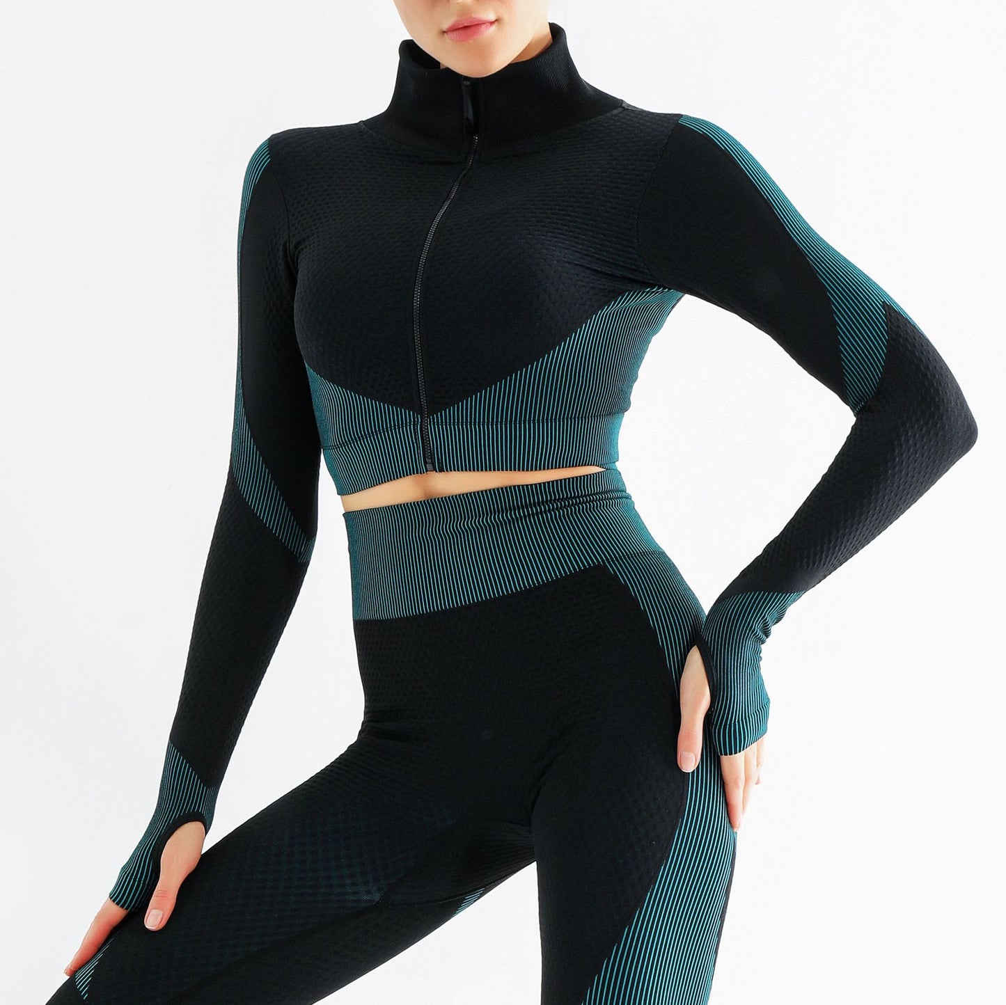 Women's Seamless Long Sleeve Crop Top and High Waist Leggings Gym Set - Impact Core Fitness