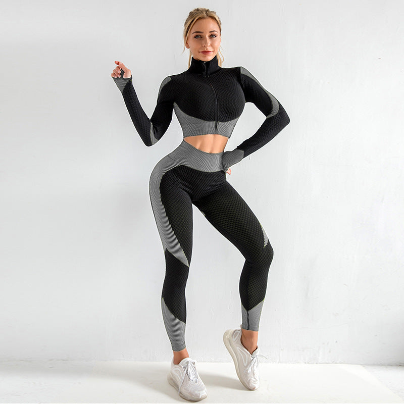 Women's Seamless Long Sleeve Crop Top and High Waist Leggings Gym Set - Impact Core Fitness