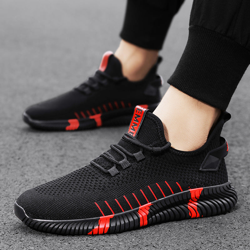 Men's Dynamic Striped Sole Knit Running Shoes Breathable Lightweight Casual Sneakers - Impact Core Fitness