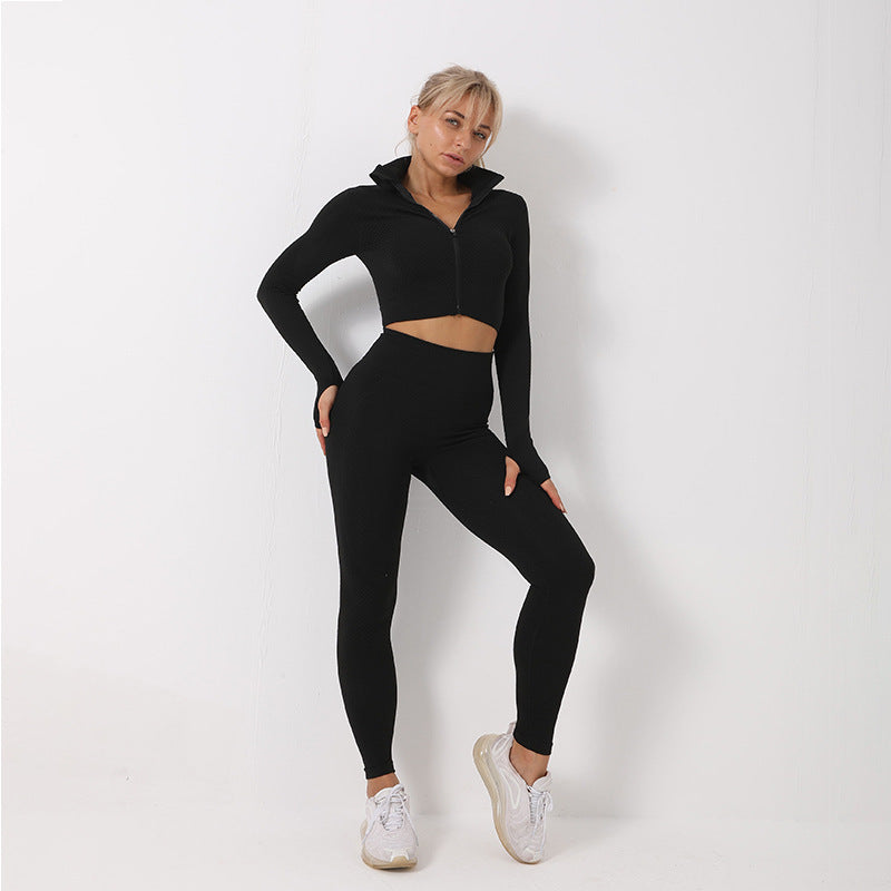 Women's Seamless Long Sleeve Crop Top and High Waist Leggings Gym Set - Impact Core Fitness