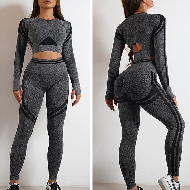 Seamless Women's Long Sleeve Crop Top and Leggings Yoga Gym Set - Impact Core Fitness