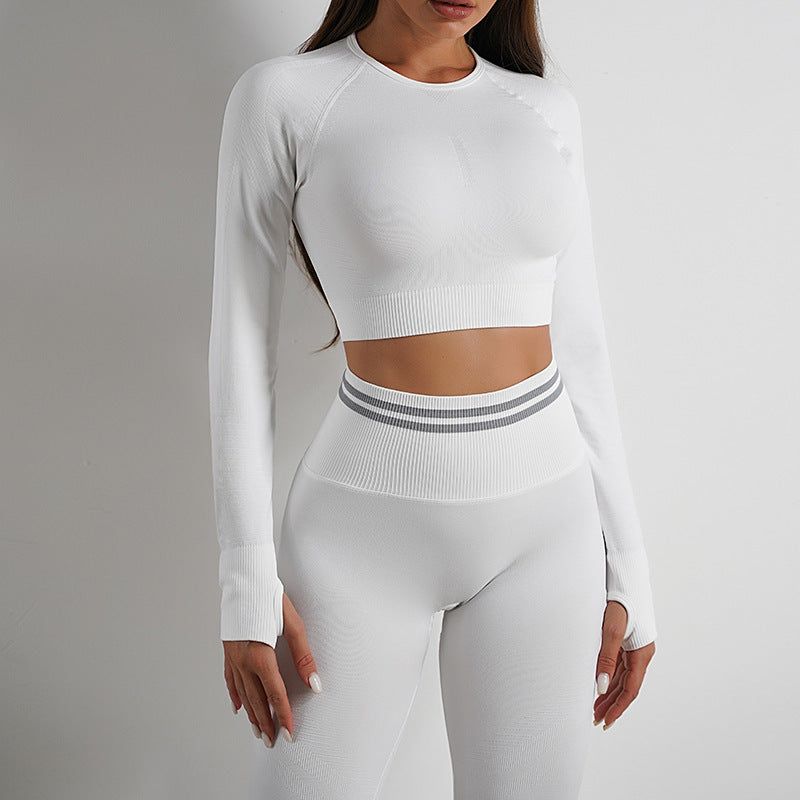Seamless Women's Long Sleeve Crop Top and Leggings Yoga Gym Set - Impact Core Fitness