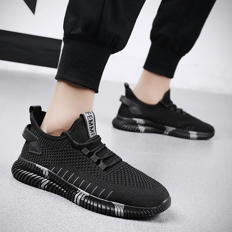 Men's Dynamic Striped Sole Knit Running Shoes Breathable Lightweight Casual Sneakers - Impact Core Fitness