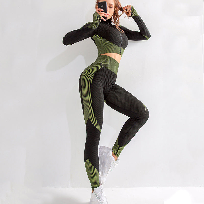 Women's Seamless Long Sleeve Crop Top and High Waist Leggings Gym Set - Impact Core Fitness