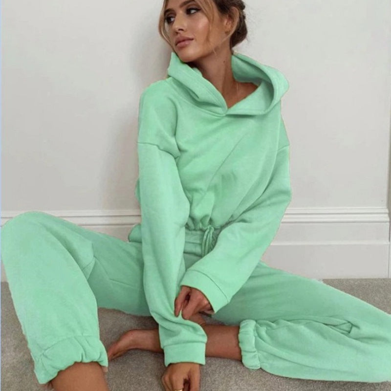 Women's Casual Fleece Cropped Hoodie and Joggers Sweatshirt Lounge Set - Impact Core Fitness