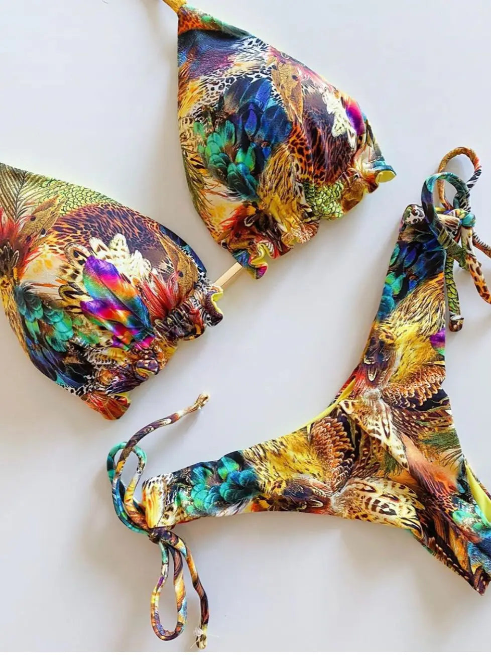 Exotic Print Adjustable Triangle Top & Tie Side Bikini Bottom Set - Impact Core Fitness