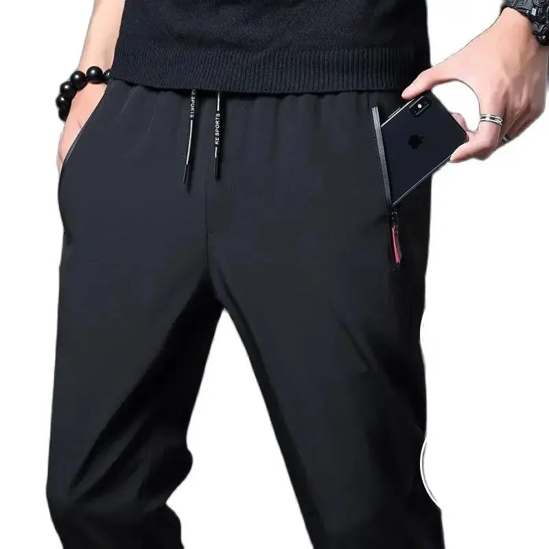 Men's Casual Pants Straight Slim Fit Elastic Waist Jogger Korean Classic Blue Black Gray Male Brand Trousers Plus Size - Impact Core Fitness