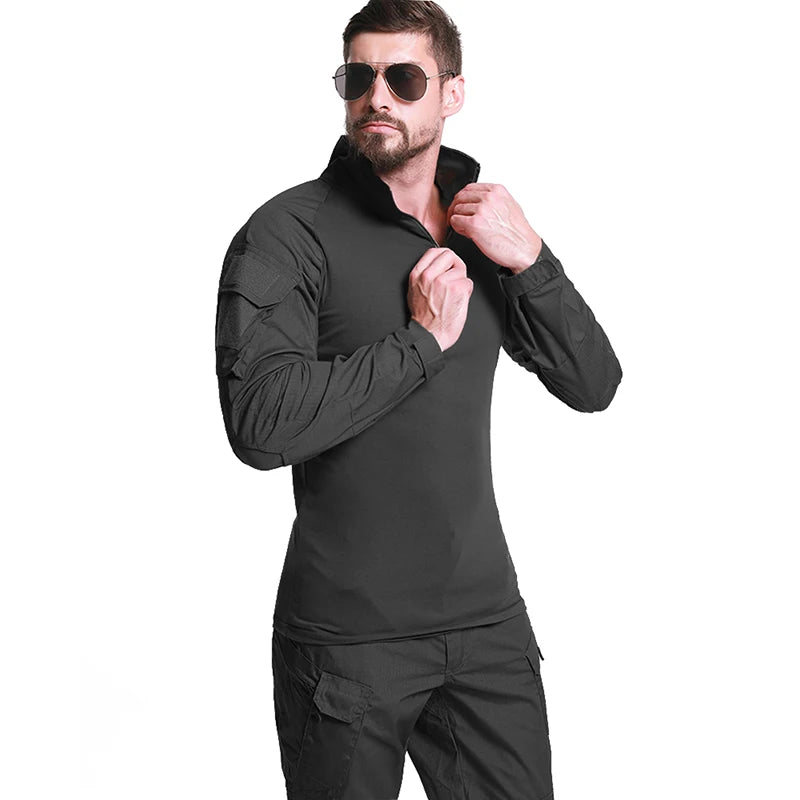 Men's Tactical Combat Shirt Long Sleeve 1/4 Zip Airsoft Military Uniform Top - Impact Core Fitness