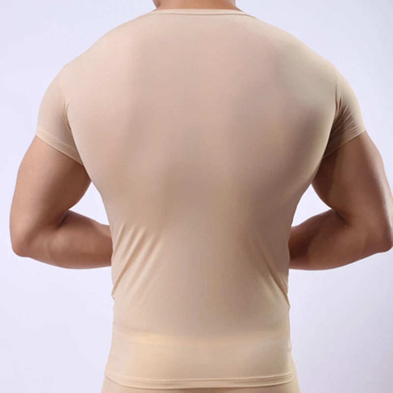 Men's Sheer Undershirts Man Ice Silk Mesh See through Basics Shirts Sexy Fitness Bodybuilding Underwear - Impact Core Fitness