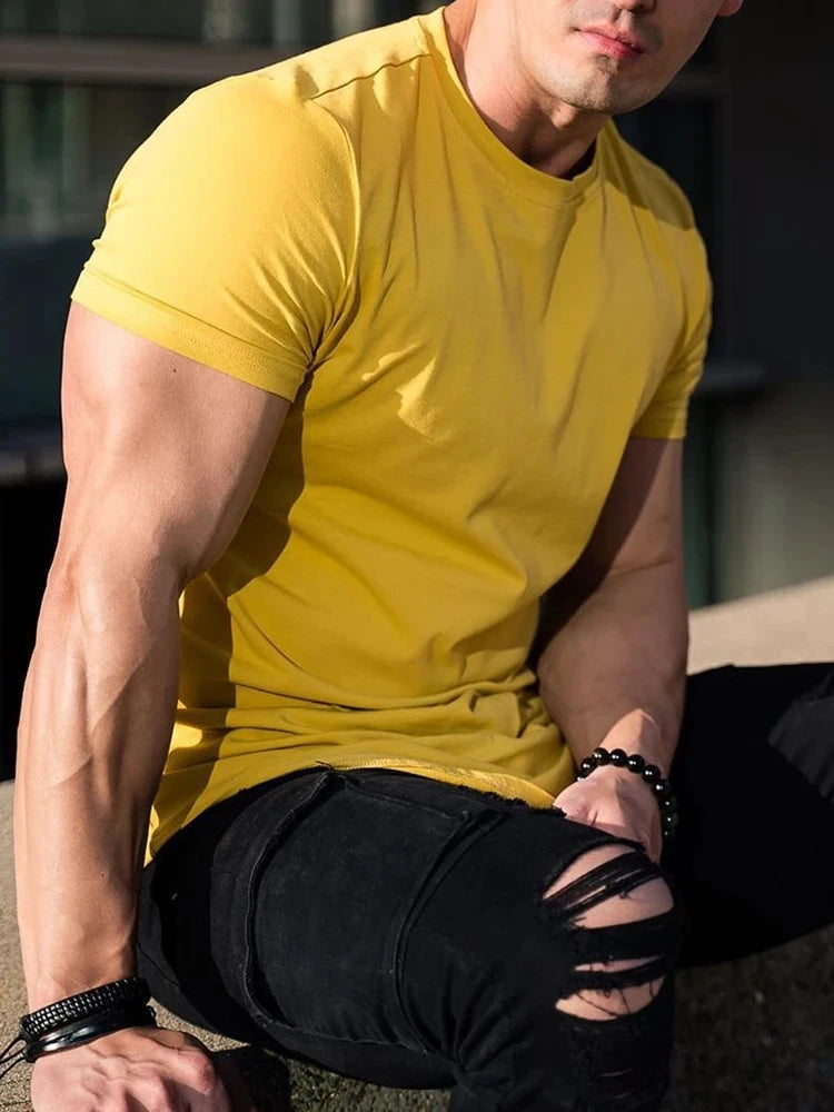 Muscle Fitness T-shirt Summer Men's Athleisure Workout short sleeve T-shirt High Quality cotton Men T-shirt Gym Sport Shirt Tops - Impact Core Fitness
