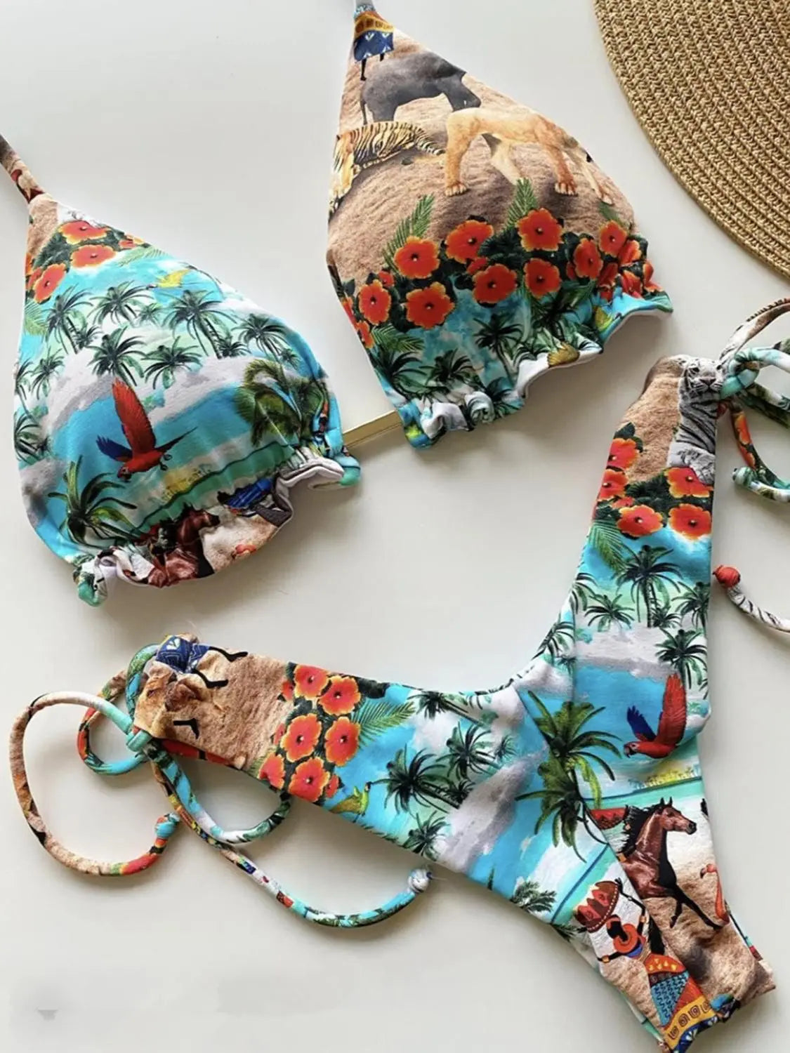 Exotic Print Adjustable Triangle Top & Tie Side Bikini Bottom Set - Impact Core Fitness