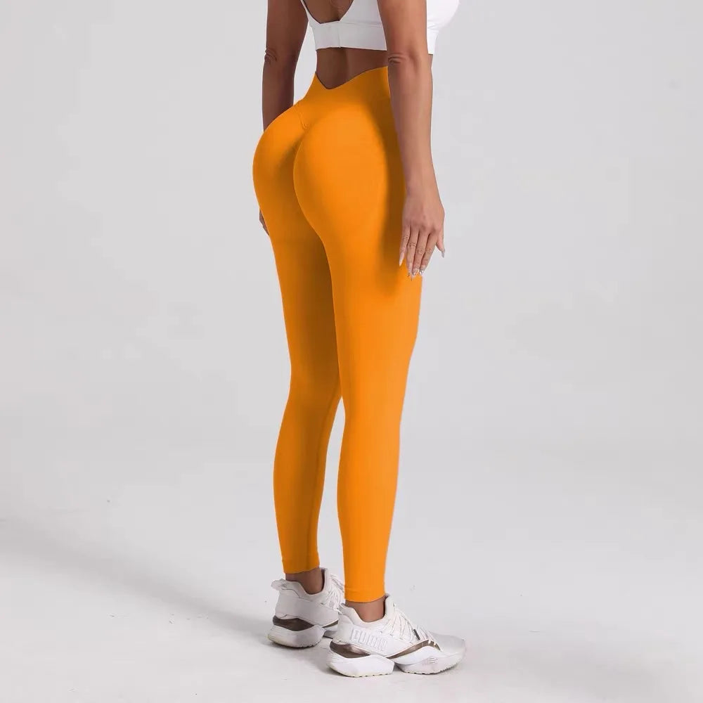 High Waisted V-Back Athletic Leggings Scrunch Butt Lifting Yoga Pants Seamless Compression Fitness Tights - Impact Core Fitness