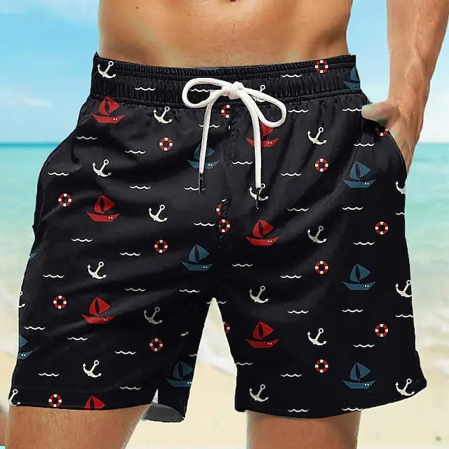 Men's Board Shorts Swim Shorts Swim Trunks Drawstring Elastic Quick Dry Short Beach Hawaiian Casual Black White Micro-elastic - Impact Core Fitness