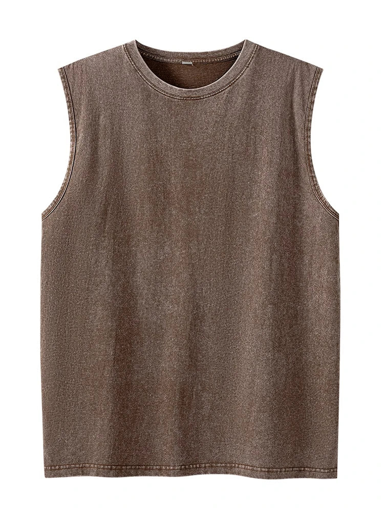 Summer Men's Washed Cotton Tank Tops Muscle Gym Sleeveless Workout T Shirts Running Beach Loose Cutoff Tees - Impact Core Fitness