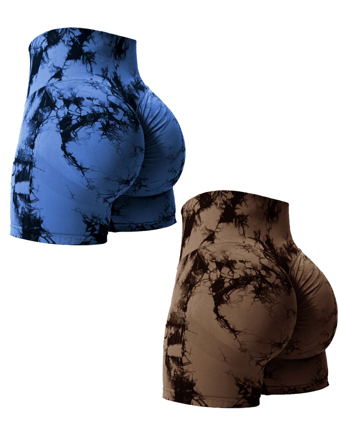 High Waist Tie Dye Scrunch Butt Booty Shorts for Women (2PCS) - Impact Core Fitness