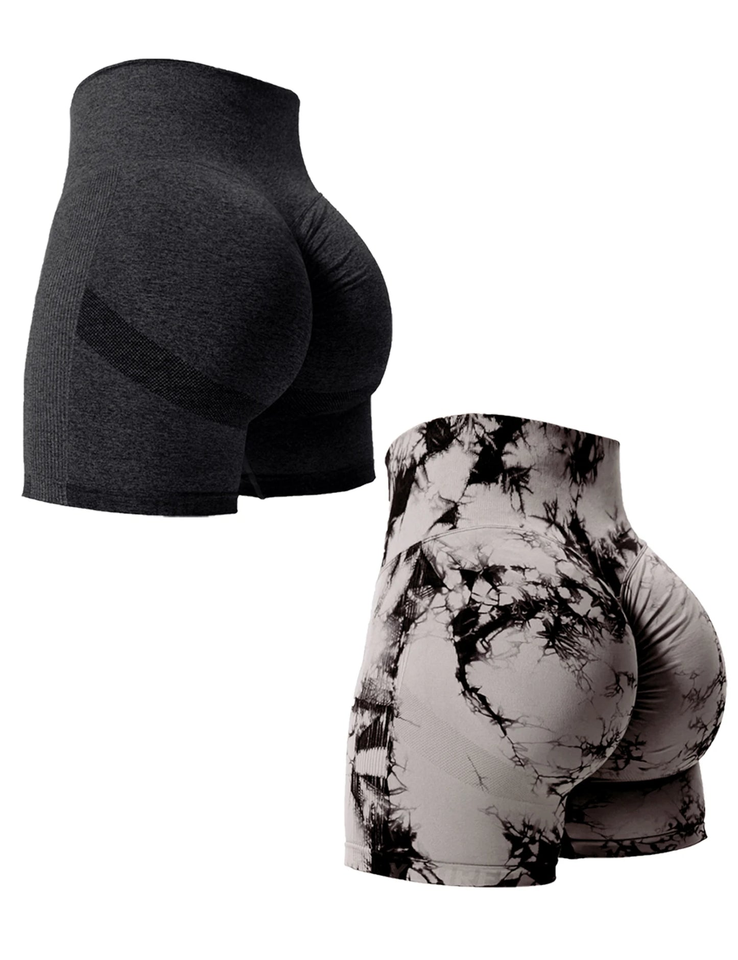 High Waist Tie Dye Scrunch Butt Booty Shorts for Women (2PCS) - Impact Core Fitness