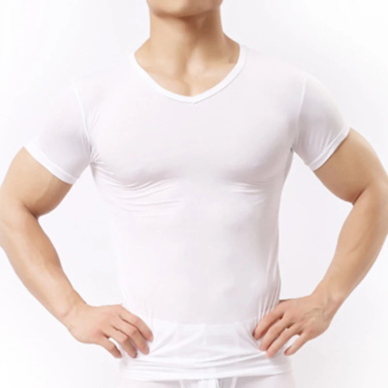 Men's Sheer Undershirts Man Ice Silk Mesh See through Basics Shirts Sexy Fitness Bodybuilding Underwear - Impact Core Fitness