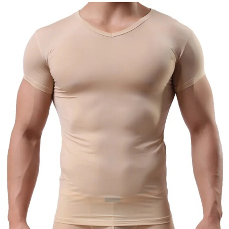 Men's Sheer Undershirts Man Ice Silk Mesh See through Basics Shirts Sexy Fitness Bodybuilding Underwear - Impact Core Fitness
