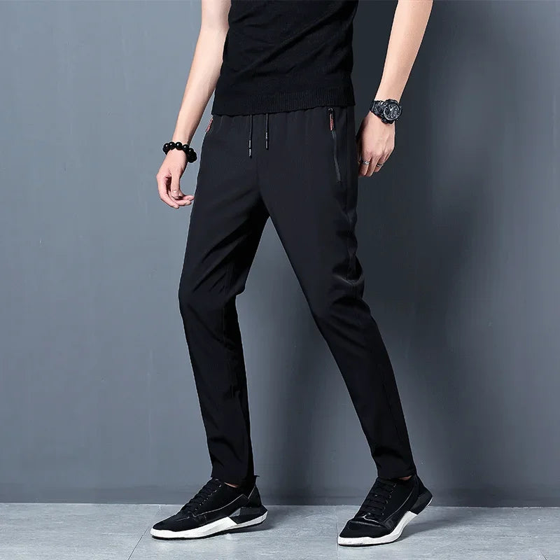 Men's Casual Pants Straight Slim Fit Elastic Waist Jogger Korean Classic Blue Black Gray Male Brand Trousers Plus Size - Impact Core Fitness