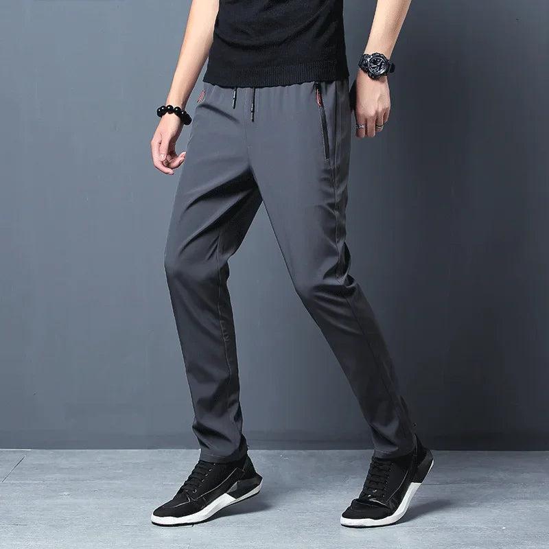 Men's Casual Pants Straight Slim Fit Elastic Waist Jogger Korean Classic Blue Black Gray Male Brand Trousers Plus Size - Impact Core Fitness