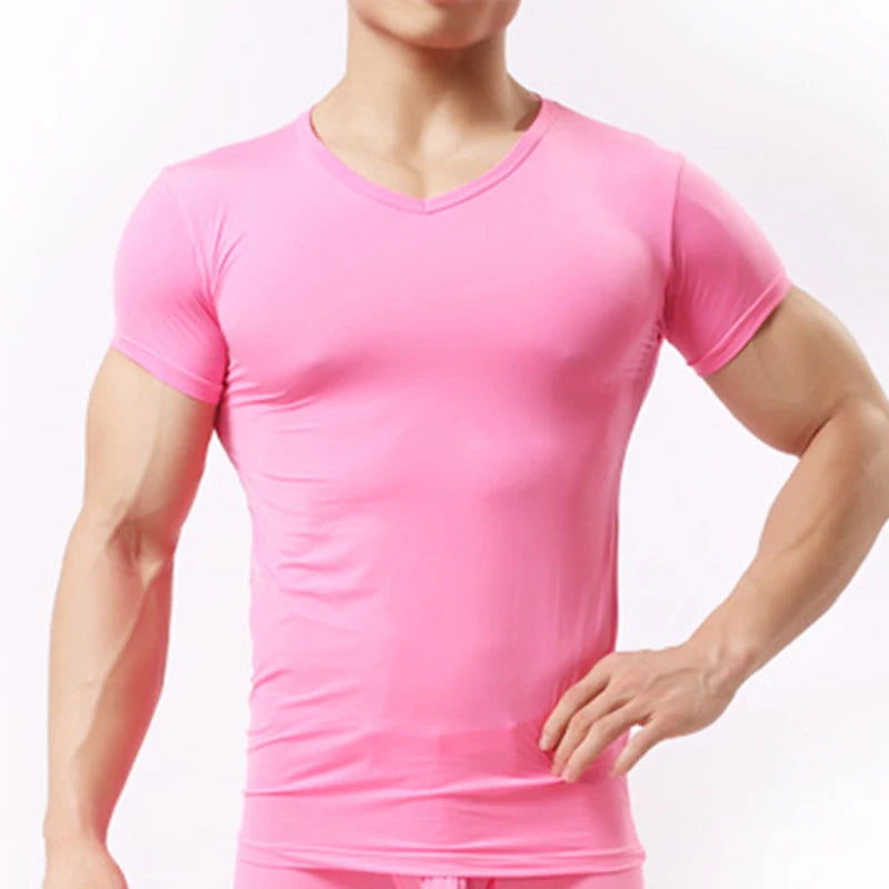 Men's Sheer Undershirts Man Ice Silk Mesh See through Basics Shirts Sexy Fitness Bodybuilding Underwear - Impact Core Fitness