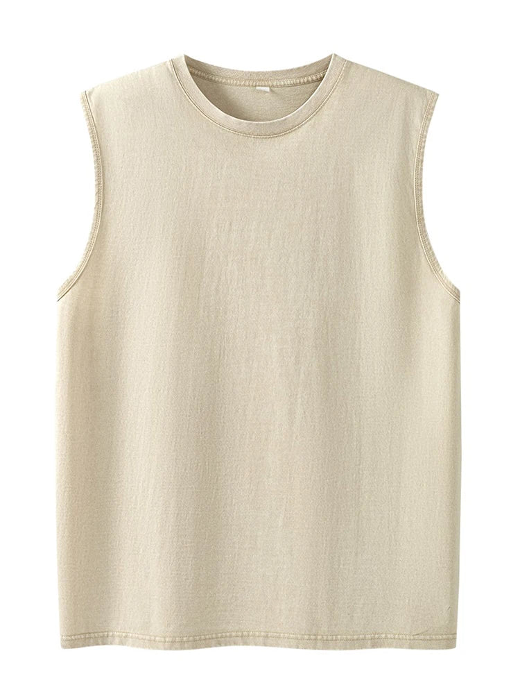 Summer Men's Washed Cotton Tank Tops Muscle Gym Sleeveless Workout T Shirts Running Beach Loose Cutoff Tees - Impact Core Fitness