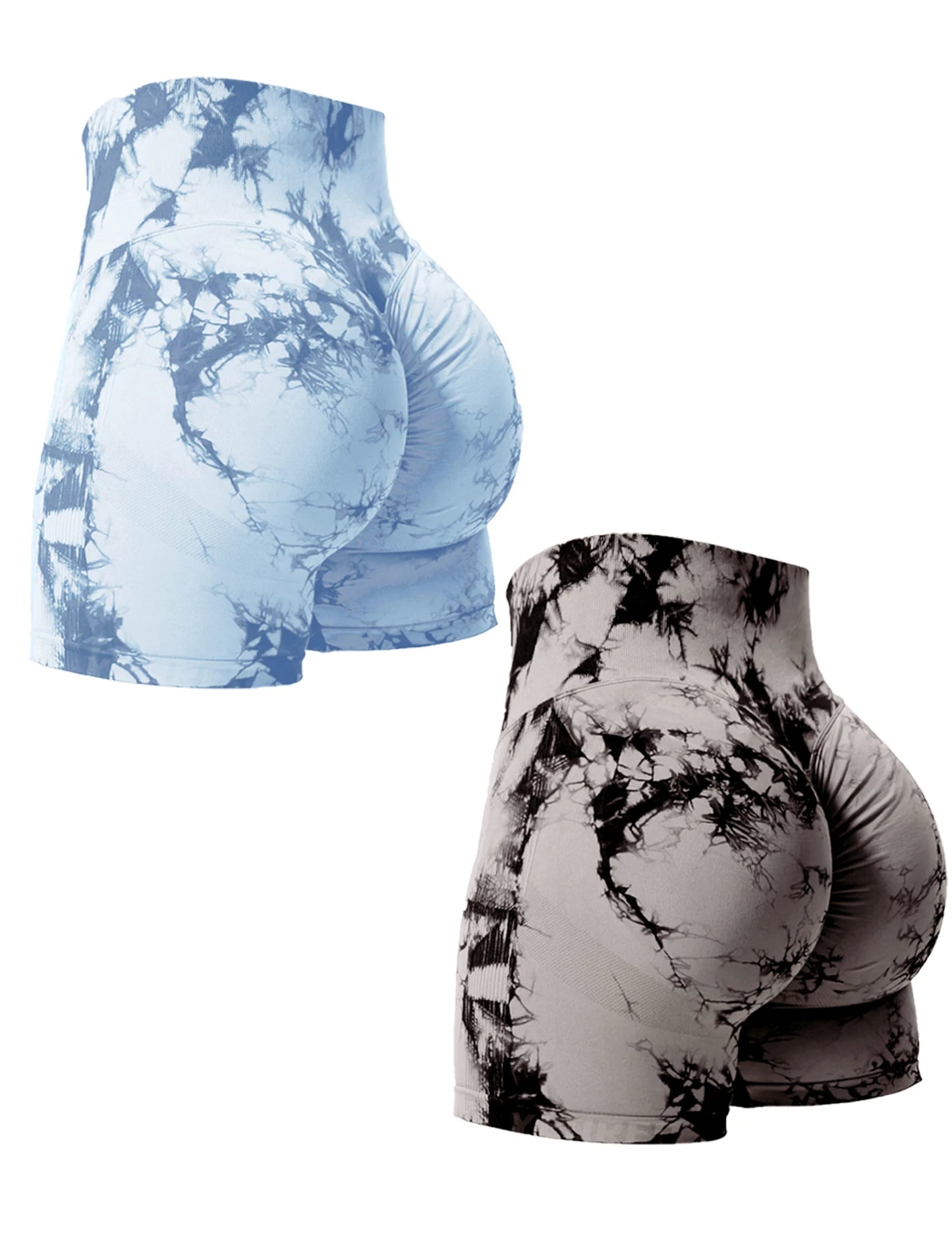 High Waist Tie Dye Scrunch Butt Booty Shorts for Women (2PCS) - Impact Core Fitness