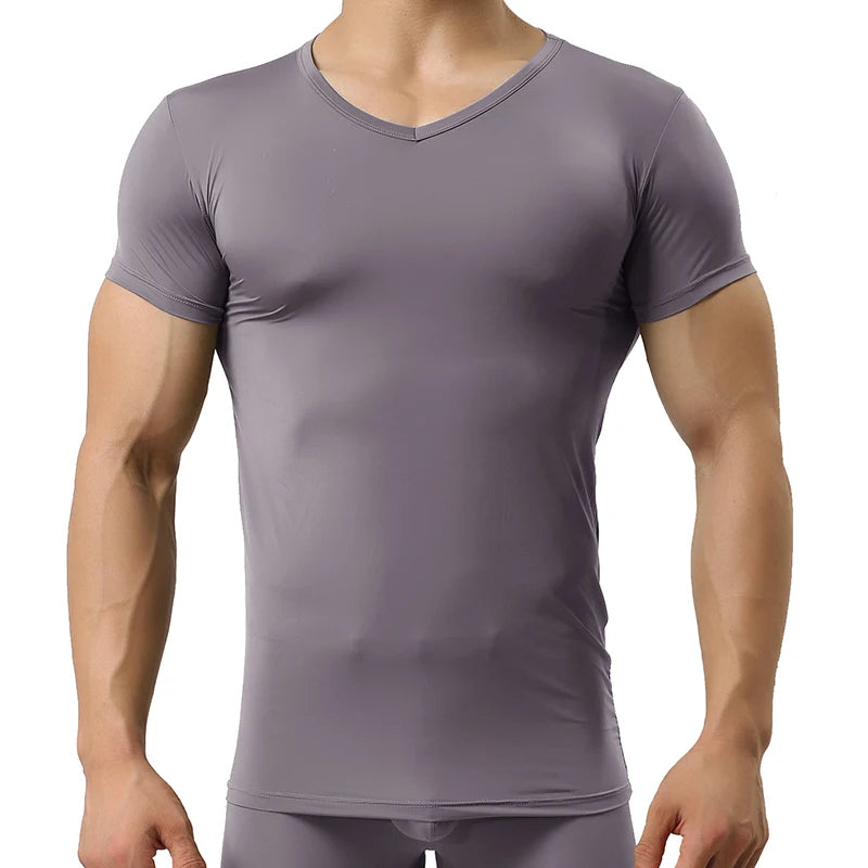 Men's Sheer Undershirts Man Ice Silk Mesh See through Basics Shirts Sexy Fitness Bodybuilding Underwear - Impact Core Fitness