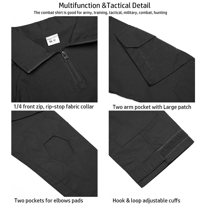Men's Tactical Combat Shirt Long Sleeve 1/4 Zip Airsoft Military Uniform Top - Impact Core Fitness