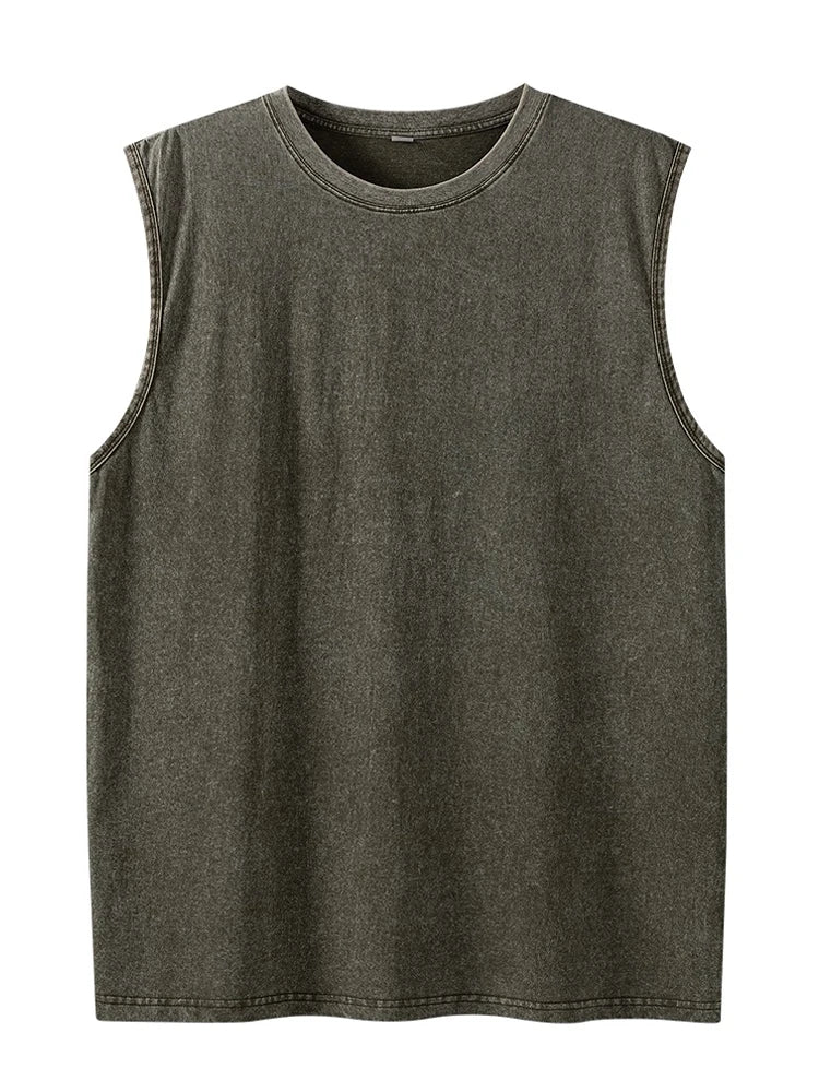 Summer Men's Washed Cotton Tank Tops Muscle Gym Sleeveless Workout T Shirts Running Beach Loose Cutoff Tees - Impact Core Fitness