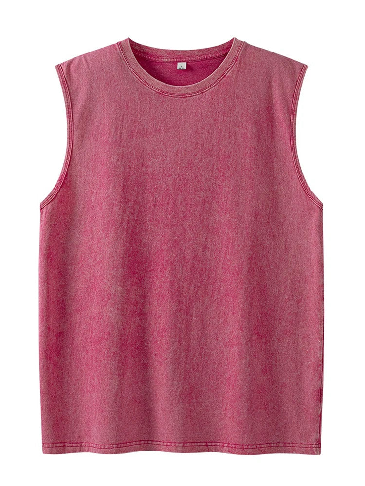 Summer Men's Washed Cotton Tank Tops Muscle Gym Sleeveless Workout T Shirts Running Beach Loose Cutoff Tees - Impact Core Fitness