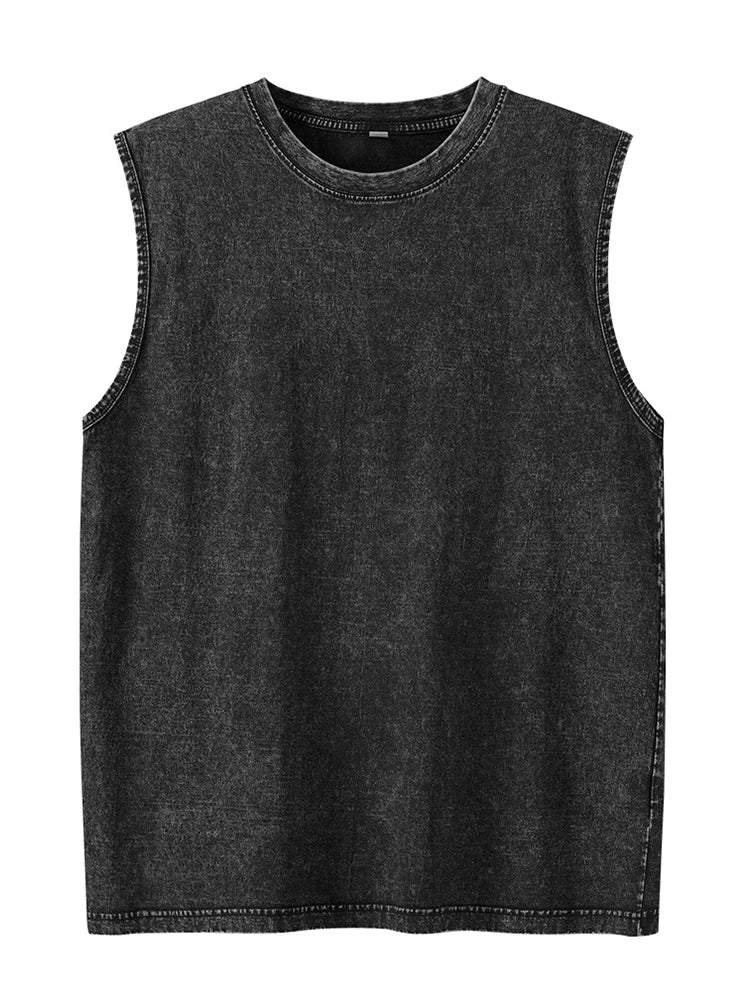 Summer Men's Washed Cotton Tank Tops Muscle Gym Sleeveless Workout T Shirts Running Beach Loose Cutoff Tees - Impact Core Fitness