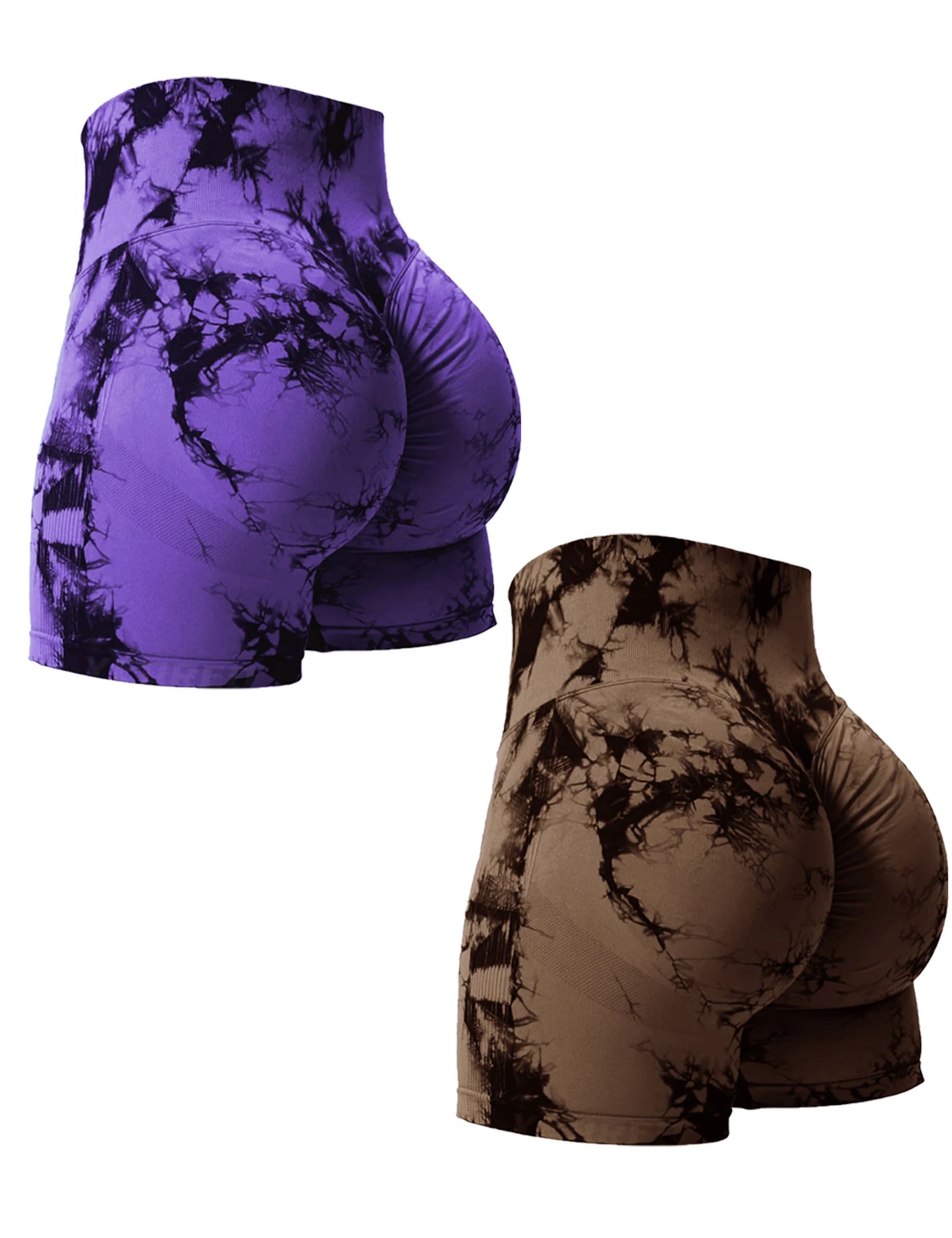 High Waist Tie Dye Scrunch Butt Booty Shorts for Women (2PCS) - Impact Core Fitness