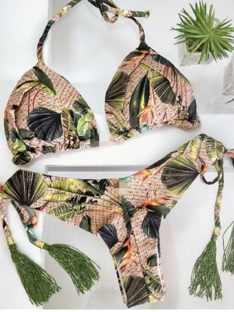 Exotic Print Adjustable Triangle Top & Tie Side Bikini Bottom Set - Impact Core Fitness