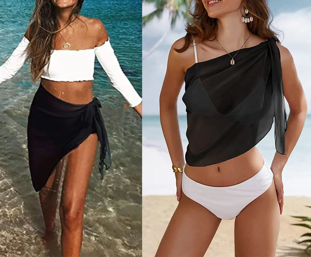 Women's Sheer Beach Sarong Wrap Swimsuit Cover Up Skirt with Ties - Impact Core Fitness