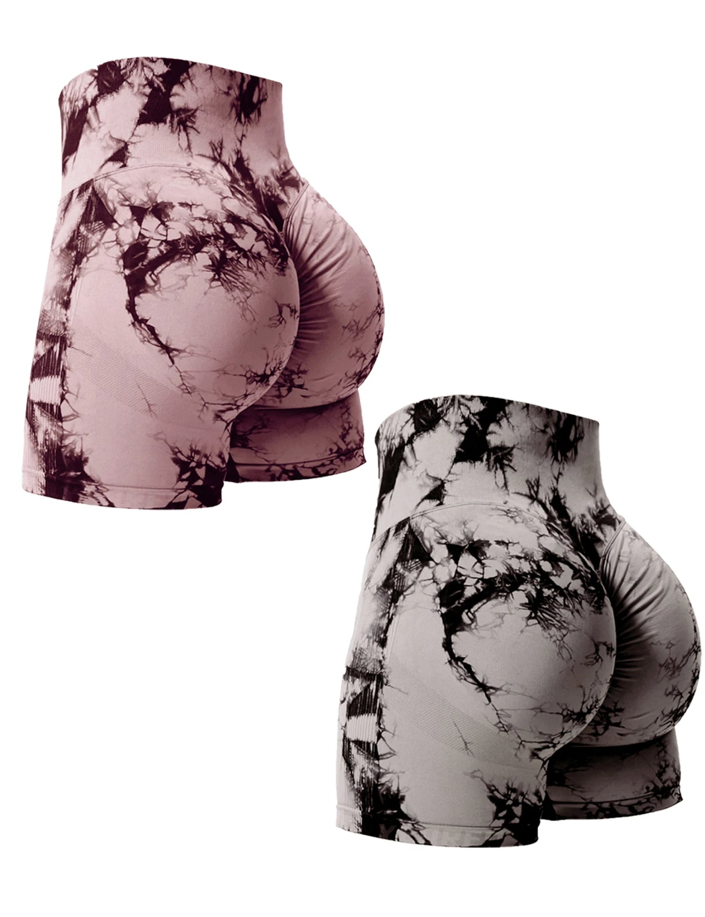 High Waist Tie Dye Scrunch Butt Booty Shorts for Women (2PCS) - Impact Core Fitness
