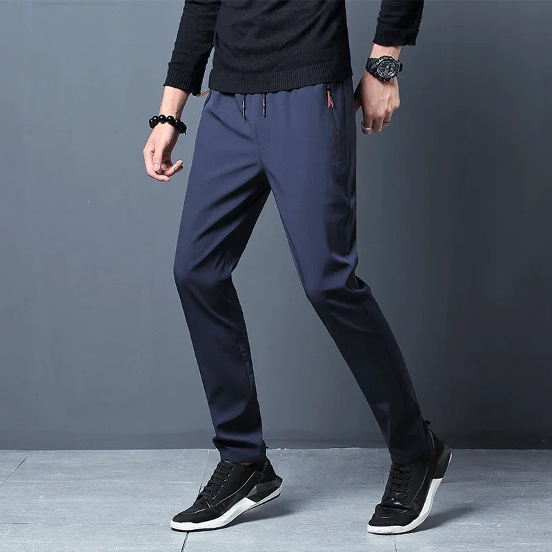 Men's Casual Pants Straight Slim Fit Elastic Waist Jogger Korean Classic Blue Black Gray Male Brand Trousers Plus Size - Impact Core Fitness