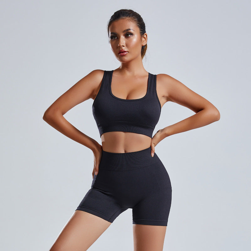 Sculpting Seamless Ribbed Sports Bra and High-Waisted Shorts Set - Impact Core Fitness