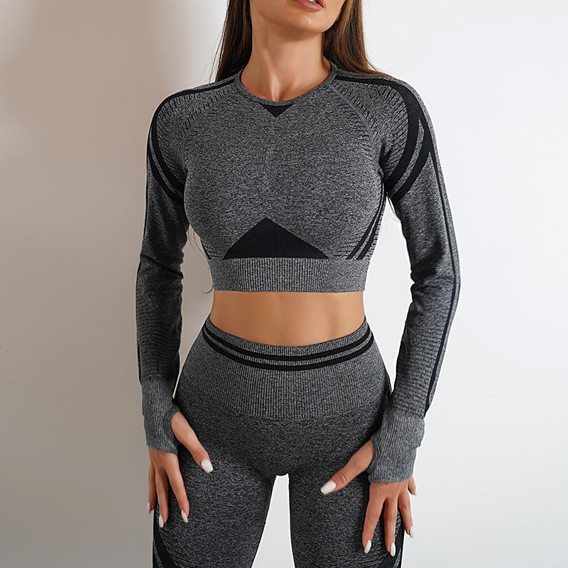 Seamless Women's Long Sleeve Crop Top and Leggings Yoga Gym Set - Impact Core Fitness