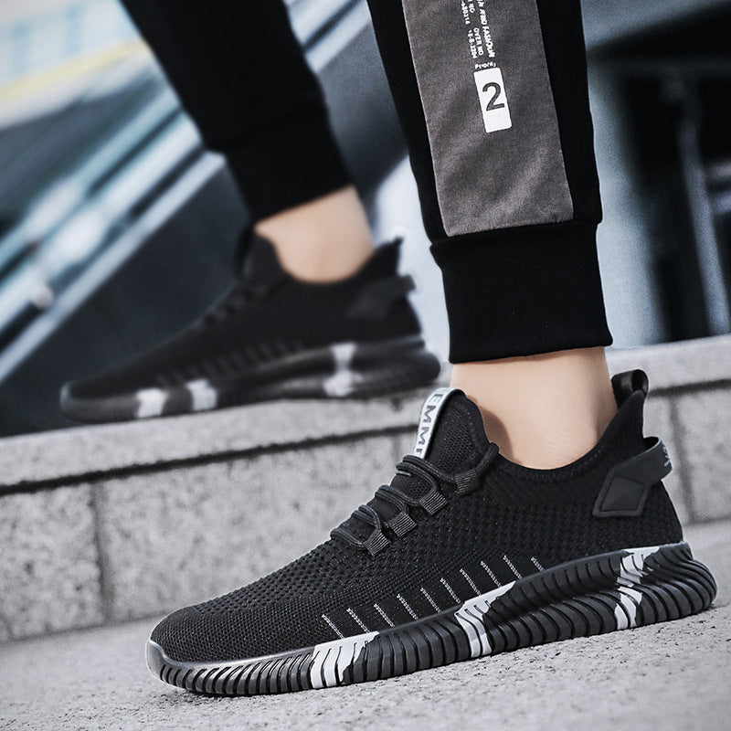 Men's Dynamic Striped Sole Knit Running Shoes Breathable Lightweight Casual Sneakers - Impact Core Fitness