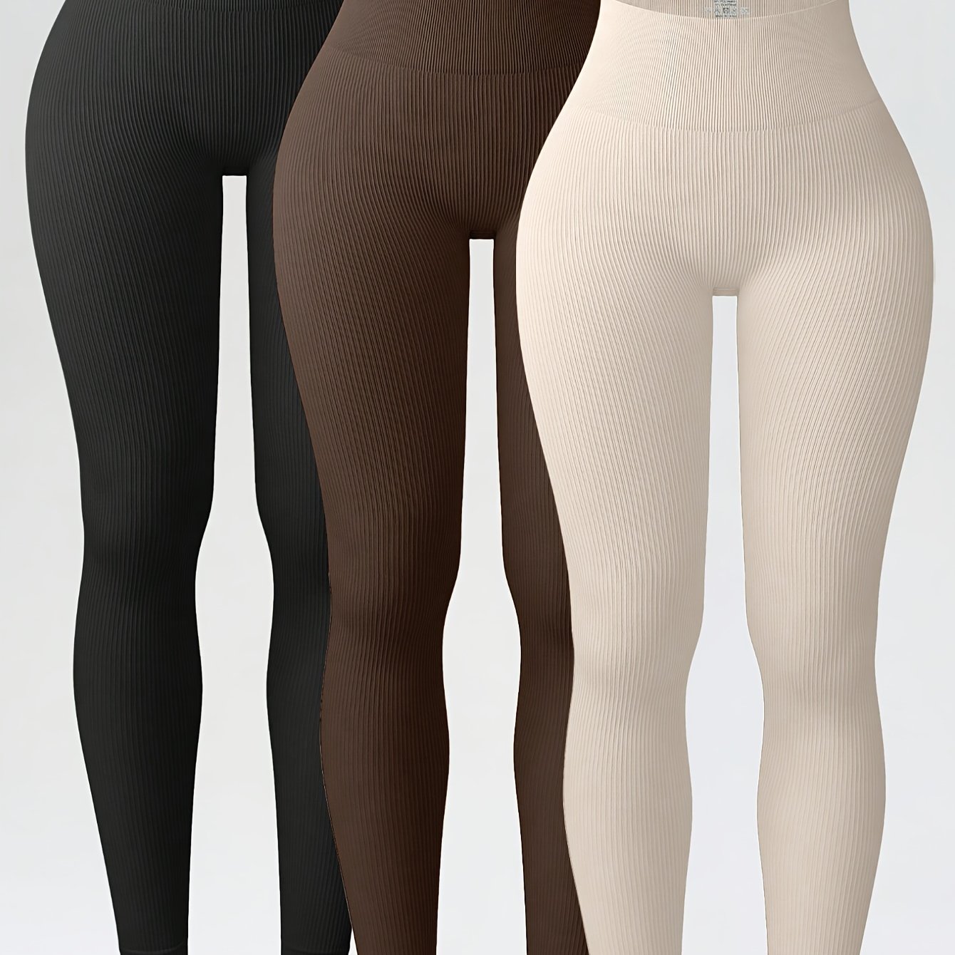 3-Pack Women's Seamless Ribbed Leggings High Waisted Butt Lifting Yoga Pants - Impact Core Fitness