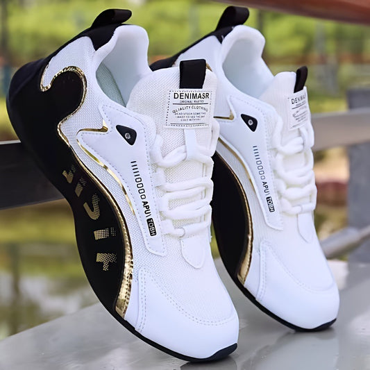 Men's Stylish Gold Accent Athletic Lifestyle Trainers Comfortable Everyday Sports Footwear - Impact Core Fitness