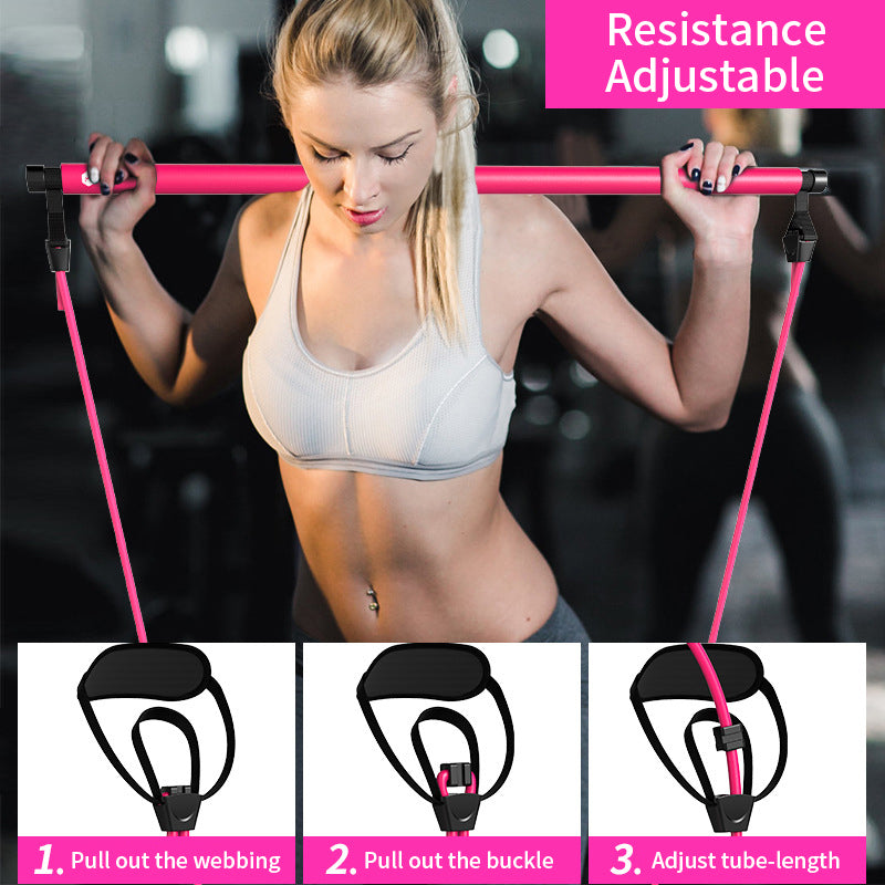 8 In 1 Portable Yoga Pilates Bar Kit Resistance Band Chest Expander Puller Home Gym Full Body Fitness System - Impact Core Fitness