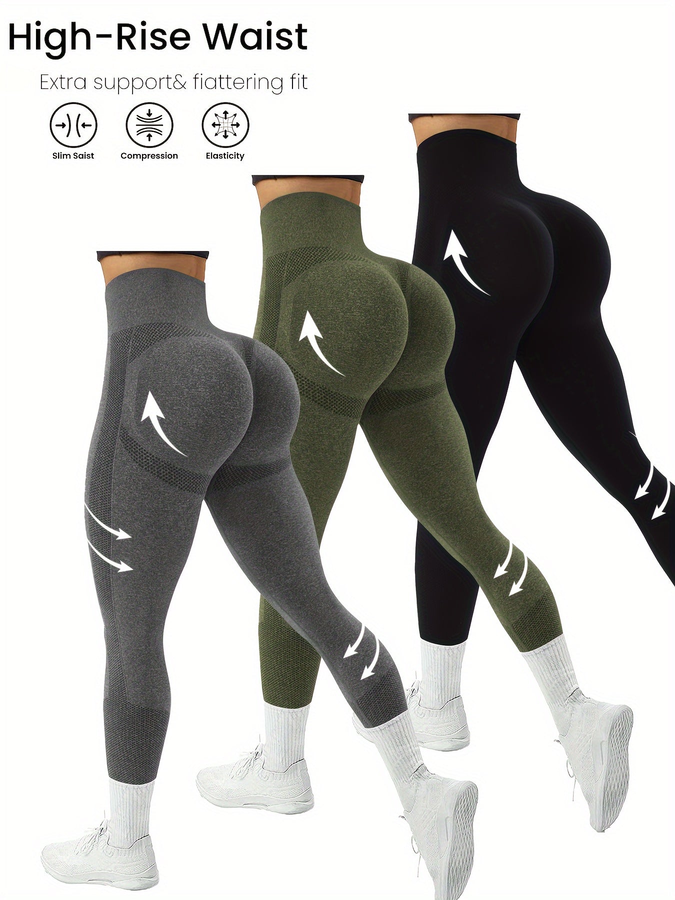 3-Pack High Waisted Compression Leggings Butt Lifting Yoga Pants