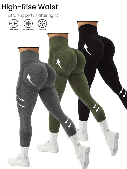 3-Pack High Waisted Compression Leggings Butt Lifting Yoga Pants