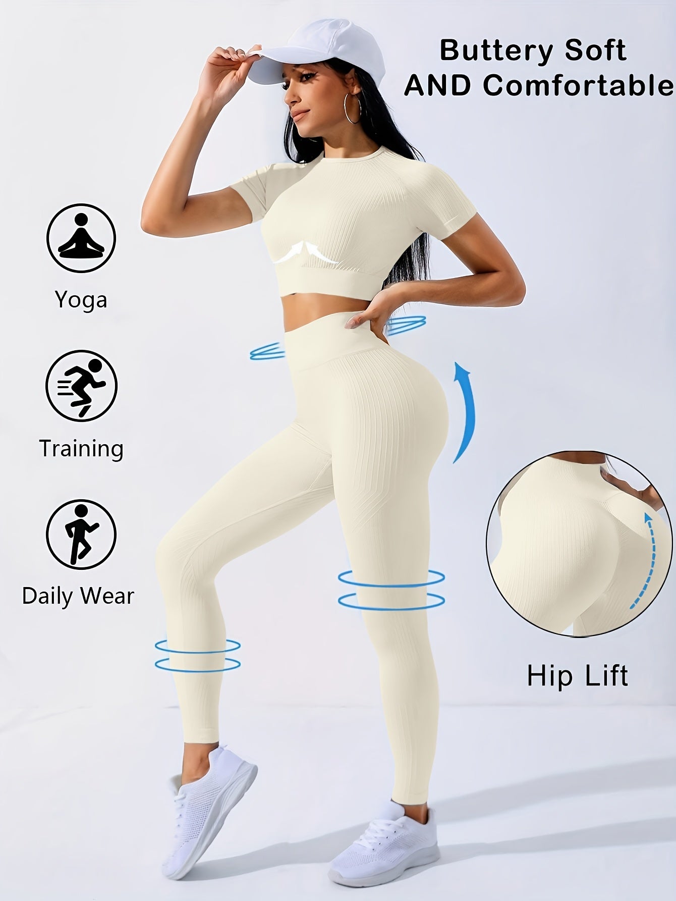 2-Piece Seamless Gym Set Short Sleeve Crop Top & High Waisted Leggings