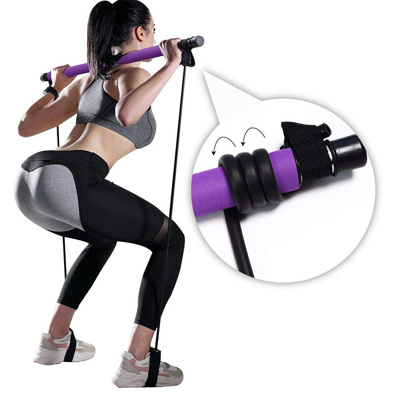 Portable Fitness Pilates Bar Home Gym Resistance Band System Elastic Yoga Bodybuilding Trainer - Impact Core Fitness