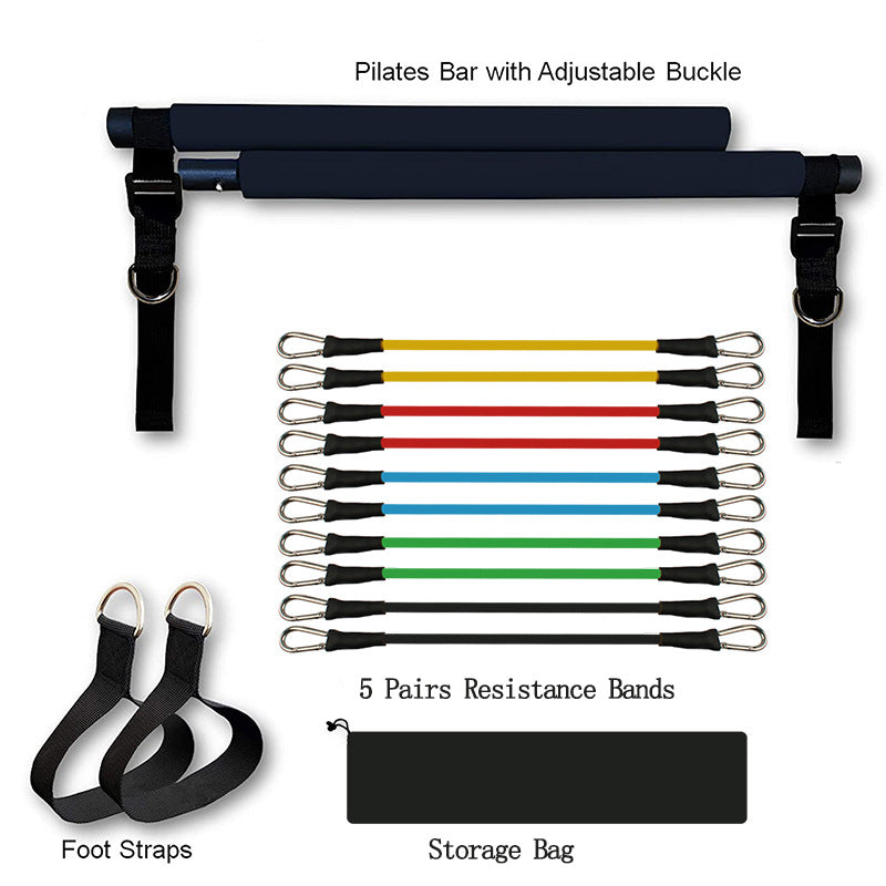 Portable Fitness Pilates Bar Home Gym Resistance Band System Elastic Yoga Bodybuilding Trainer - Impact Core Fitness